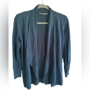 Loft women’s dark teal blue open front cardigan wool blend sweater small petite